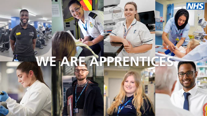 SIx images of NHS apprentices

Text: We are apprentices