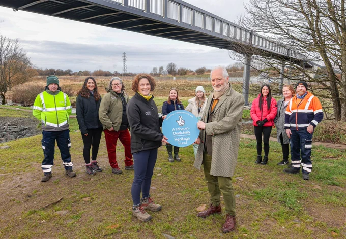 Helen McCafferty from Green Action Trust and Andy Milne from The National Lottery Heritage Fund with Leven Programme partnership representatives from SEPA, Fife Coast and Countryside Trust and Fife Council.