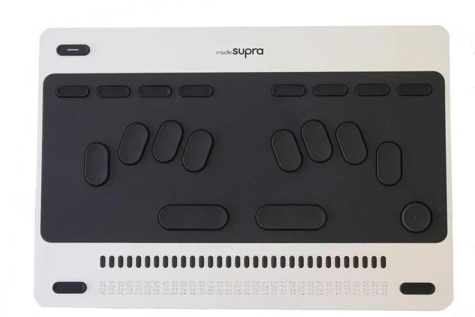 InsideSupra vue de dessus : affichage cellules braille et saisies par clavier braille.