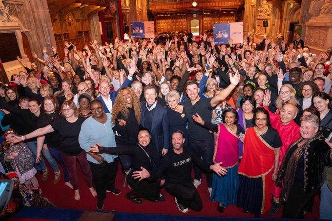 Group shot of Let's Dance! attendees at the Guildhall.