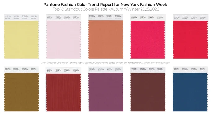 PANTONE FASHION COLOR TREND REPORT AUTUMN/WINTER 2025/2026 FOR NEW YORK FASHION WEEK

Pantone LLC, the global authority on color and provider of professional color standards for the design industries, released the Pantone Fashion Color Trend Report Autumn/Winter 2025/2026 edition for New York Fashion Week (NYFW).

Read more: https://www.fashiontrendsetter.com/v2/2025/02/10/pantone-fashion-color-trend-report-autumn-winter-2025-2026-for-new-york-fashion-week/

via @FTrendsetter

Color Swatches Courtesy of @Pantone | Color Palette Collage Edited by Fashion Trendsetter

#Pantone #NYFW #FashionTrends #FCTR #color #trends #colorcodes #fashion #fashiontrendsetter