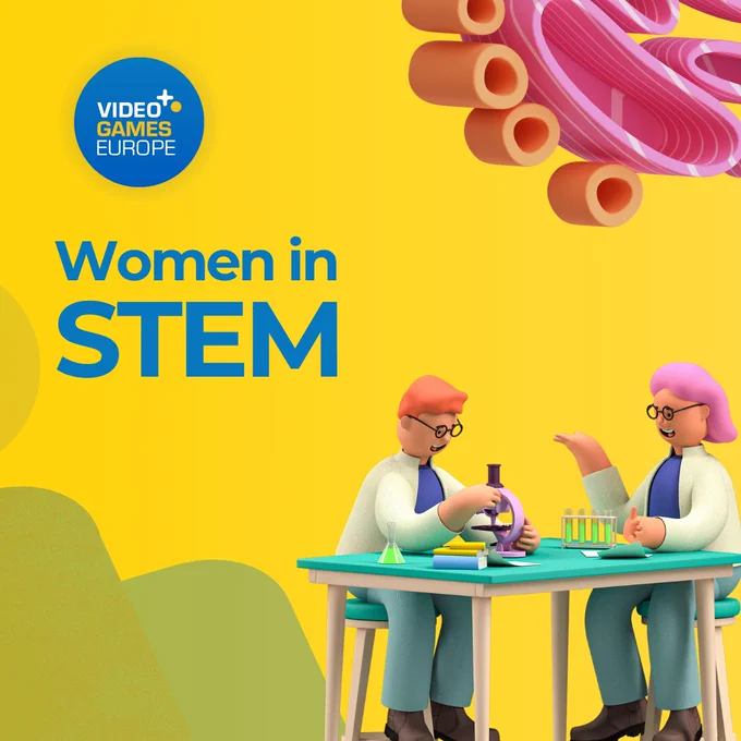 Graphic design with two scientists discussing