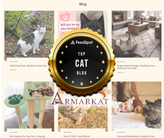 Image shows a screenshot of the Armarkat Blog with a badge for Top Cat Blog.