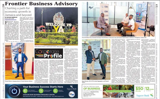 Frontier Business Advisory: Charting a path for economic growth in Jamaica and beyond (Trinidad & Tobago, Guyana, Suriname, Columbia, Brazil)