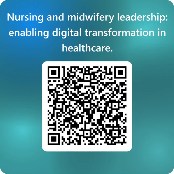 QR code to short survey on difital health policy leadership for national nursing and midwifery leaders in Europe.