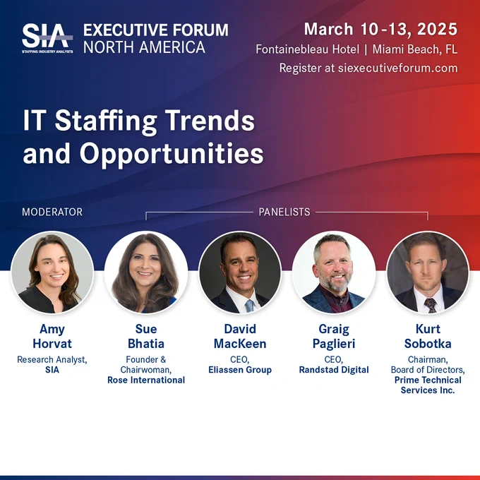 Rose International Founder and Chairwoman Sue Bhatia is participating on the “IT Staffing Trends and Opportunities” panel at the 2025 SIA Executive Forum North America. 