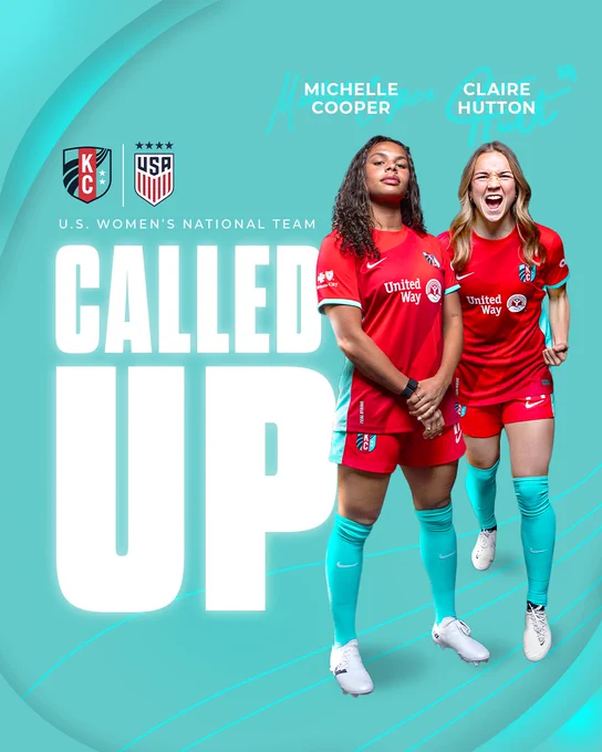 "Called Up" graphic for Cooper and Hutton for the U.S. Women's National Team with full body photos of them in the primary kit