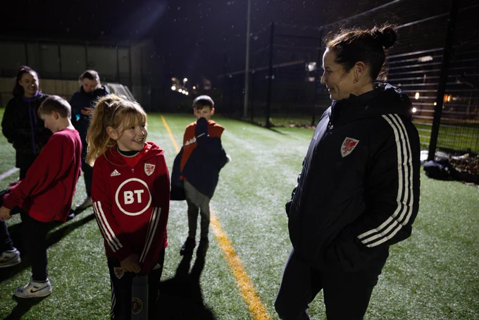 Cymru head coach Rhian Wilkinson at a training centre.
