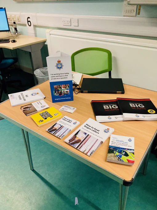 Stand of various leaflets about how to beat  bogus callers and scams.
