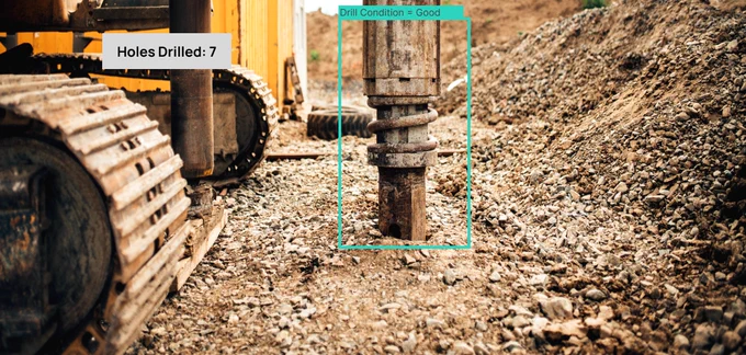 Computer vision tracking the number of holes drilled and the drill condition in real-time.