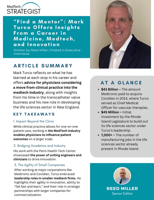$45M investment. 7,000  life sciences jobs. Rhode Island is building a #MedTech hub, led by Mark A. Turco, M.D. What lessons has he learned, and what’s next for RI’s #lifesciences future? Learn more here: https://bit.ly/4jQIdsf