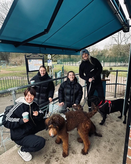 Hinata Miyazawa, Lisa Naalsund, Maya Le Tissier, Millie Turner and Elisabeth Terland go on a wholesome dog walk together. 