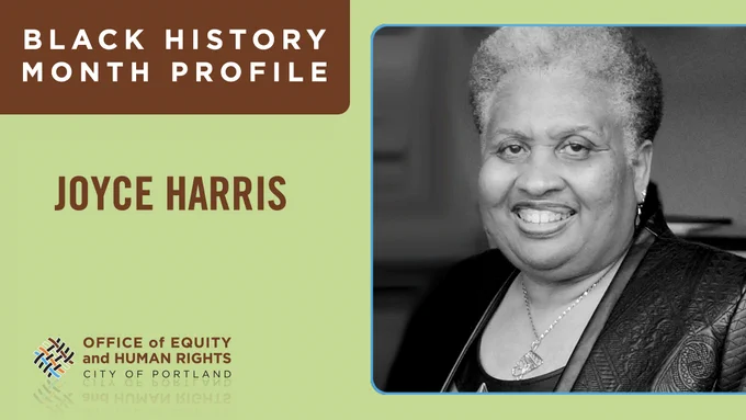 Black History Month Profile. Photo of Joyce Harris. Office of Equity logo.
