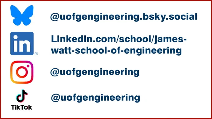 an image with white background framed in a thin red line, with bluesky, linkedin, instagram and tiktok logos and profile handles listed.

