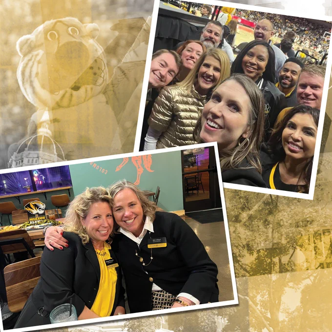 Graphic with Truman the Tiger as a background underlay with two group photos of MAA Board members on top.
