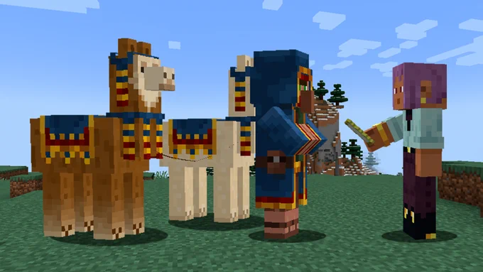 Wandering trader with Minecraft character
