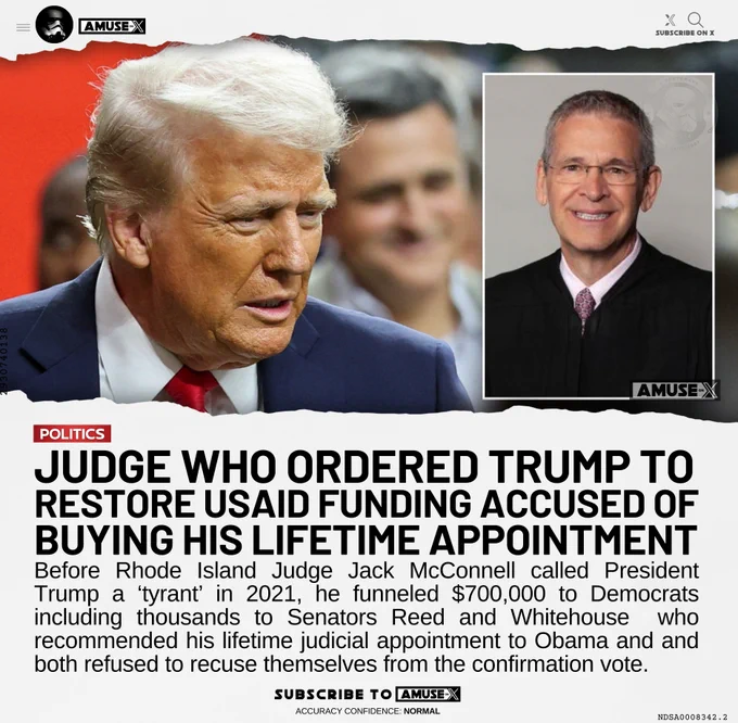 Before Rhode Island Judge Jack McConnell called President Trump a ‘tyrant’ in 2021, he funneled $700,000 to Democrats including thousands to Senators Reed and Whitehouse  who recommended his lifetime judicial appointment to Obama and and both refused to recuse themselves from the confirmation vote.
