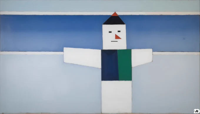 Prompt: a snowman, painting in the style of Kazimir Malevich