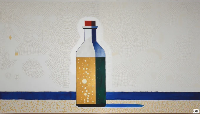 Prompt: a milk bottle made of diamonds and gold, painting in the style of Kazimir Malevich