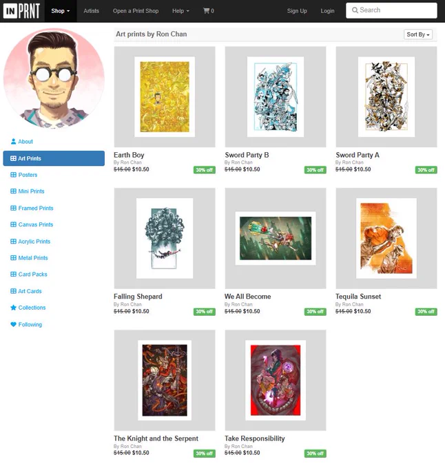 Screenshot of my shop page at INPRNT