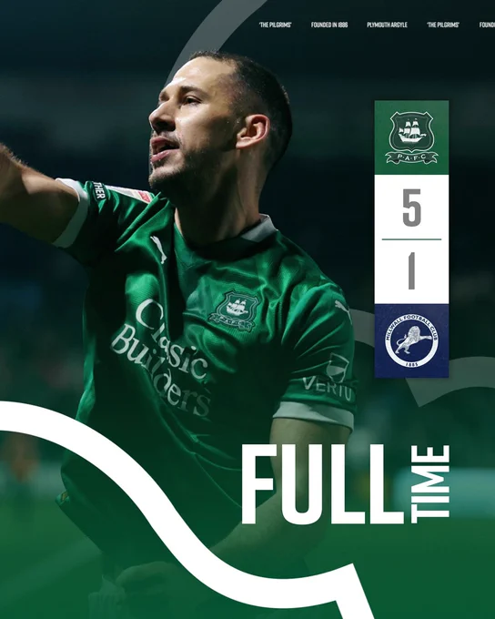 A graphic showing the full-time score, 5-1 to Argyle.