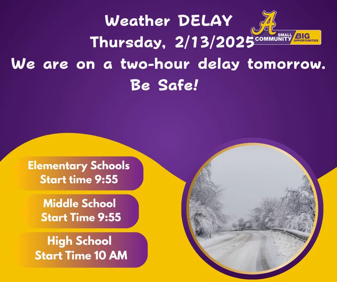 two hour delay Feb 13, 2025