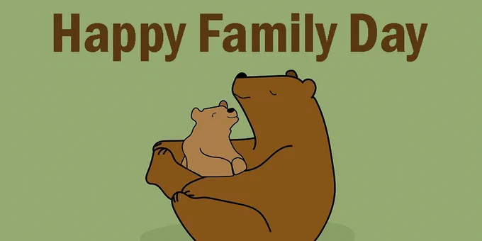 Illustration of a bear holding a cub, with text reading "Happy Family Day"