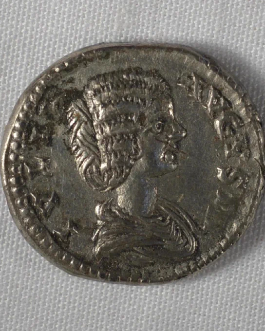 silver coin of Julia Domna on white background