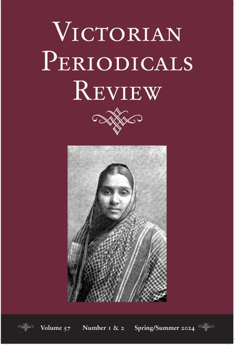 Cover of VPR 57.1-2, burgundy background with photograph of Shevantibai Nikambe from her book, Ratanbai: A Sketch of a Bombay High Caste Hindu Young Wife (London: Marshall Brothers, 1895).