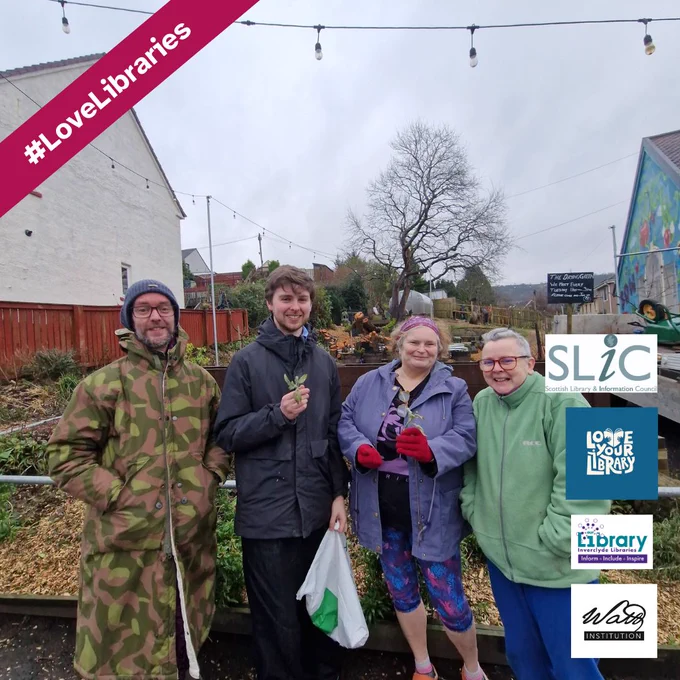 4 people stood in front of the Drying Green community garden.