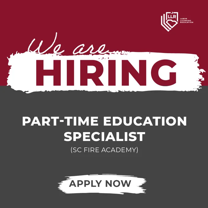 We are hiring a part-time Education Specialist for the South Carolina Fire Academy. Apply now.