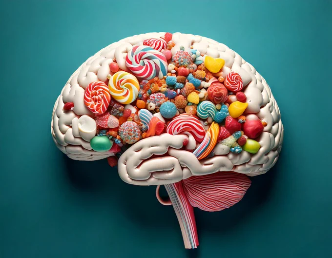 Our brain has a sweet tooth. AI-generated image, Tool: Adobe Firefly. 