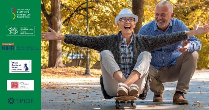 Advert for the study with two older people laughing
