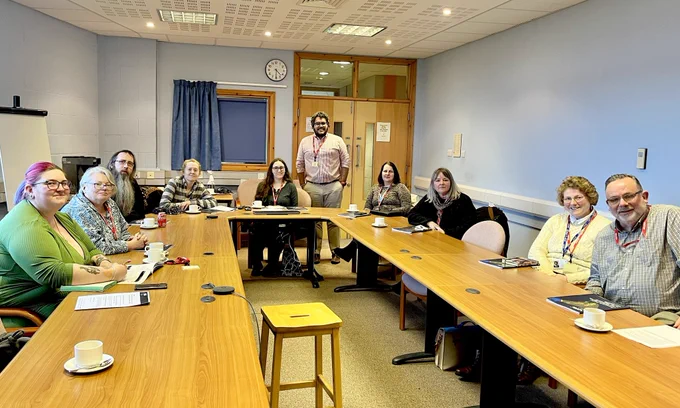 Picture with a group of local human rights defenders in Kirkwall.