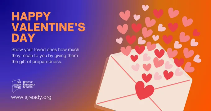 Blue and orange gradient background with an envelope of hearts. 