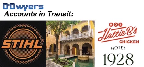 360PR  is selected to handle US public relations for STIHL, a manufacturer of outdoor power tools... CIIC PR is partnering with Casa Carolina, a recently opened luxury wellness boutique hotel and gastro bar in Cartagena, Colombia... Say My Name PR   Digital Marketing adds Hattie B's Hot Chicken and Hotel 1928.