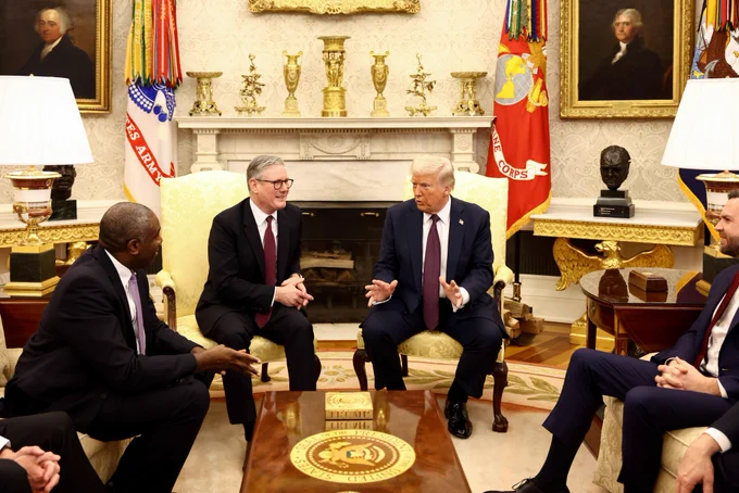 Prime Minister Keir Starmer and President Trump hold a meeting in the Oval Office.