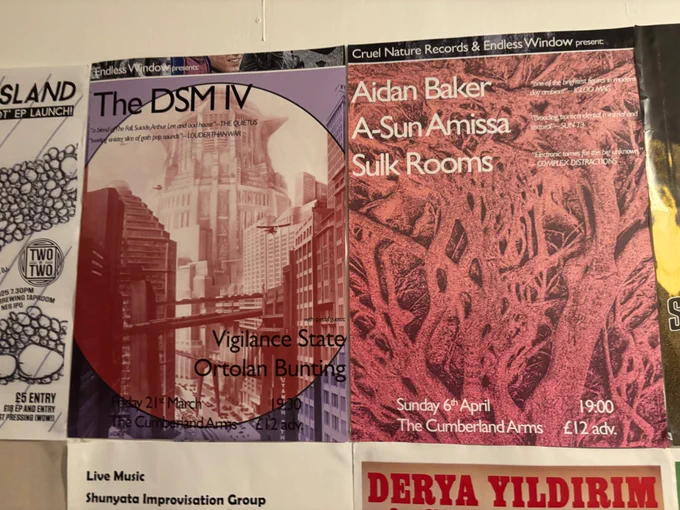 Friday 21st March - The DSM IV / Vigilance State / Ortolan Bunting at The Cumberland Arms

Sunday 6th April - Aidan Baker / A-Sun Amissa / Sulk Rooms at The Cumberland Arms (in collaboration with Cruel Nature Records)