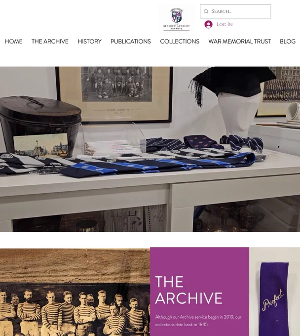 Home page of the Glasgow Academy Archive which can be found at https://www.theglasgowacademyarchive.org.uk/