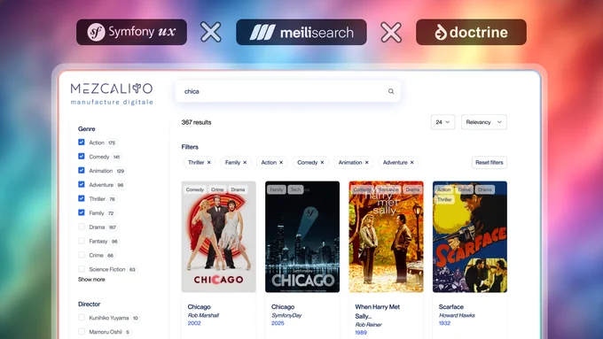 Screenshot of the UX Search integration - movie search via filters, text, criterias, etc.
