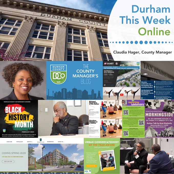 Collage of images from the latest Durham This Week Online newsletter from the County Manager's Office.