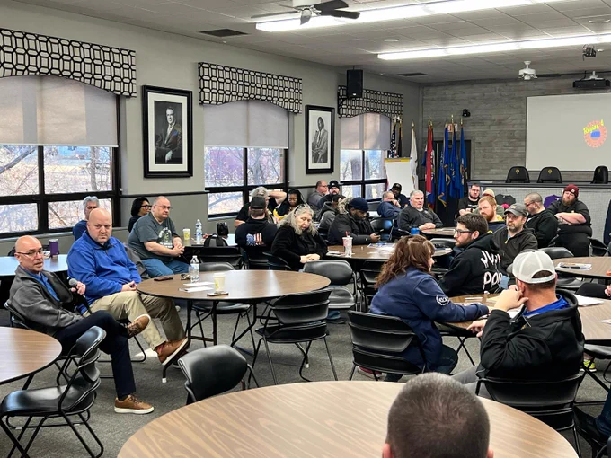 Photo of the Directors Roundtable Thursday afternoon at the Pat Greathouse Education Center in Ottawa, IL. Director Campbell and Assistant Director DeSpain hear from delegates at the conference.