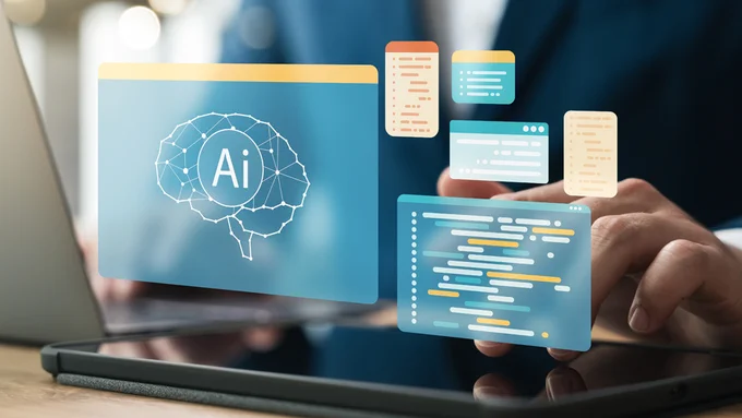 Pop up blue and gold screens with ai images