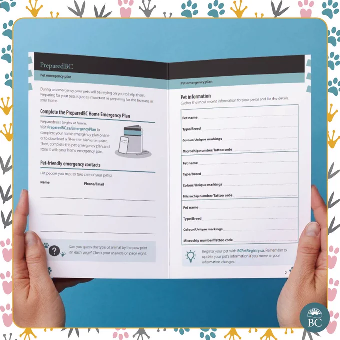 First two pages of pet emergency plan booklet