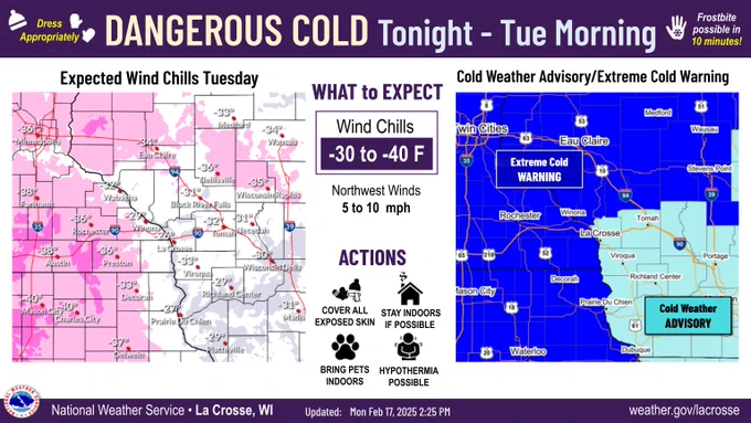dangerous cold tonight -30 to -40 wind chills