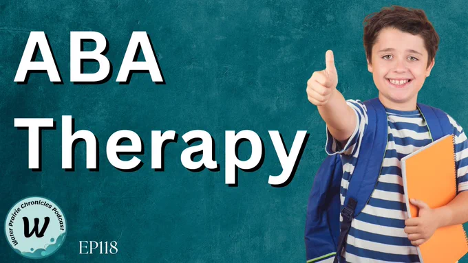 A green textured background with the words, “ABA Therapy,” in white across the top and a photo of a young boy who is smiling and looking at the camera while holding up his right thumb above his shoulder to show he agrees with the idea.