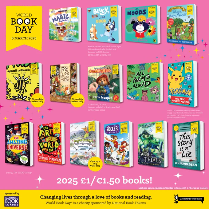 Pink asset featuring this year's World Book Day books. 