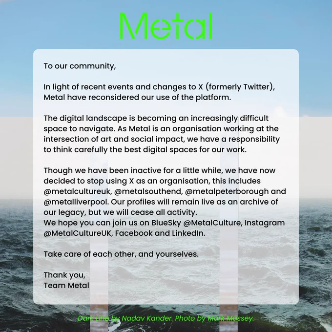 Text statement overlayed upon an image of Dark Line by Nadav Kander - an artwork piece of three images of the sea. 