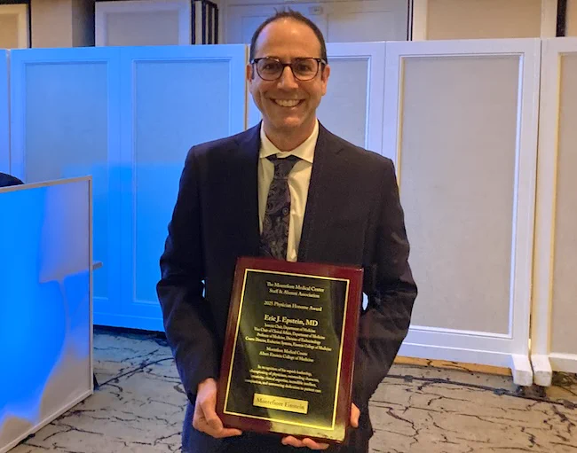 Interim Chair of the Department of Medicine at Montefiore Einstein, Eric J. Epstein, MD, with the award plaque honoring him as Physician of the Year at the annual Montefiore Staff and Alumni Association Dinner Dance and Awards Ceremony, held on February 1, 2025, at the Glen Island Harbour Club in New Rochelle, New York. 