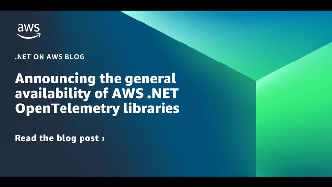 cover slide with title Announcing general availability of AWS .NET OpenTelemetry libraries